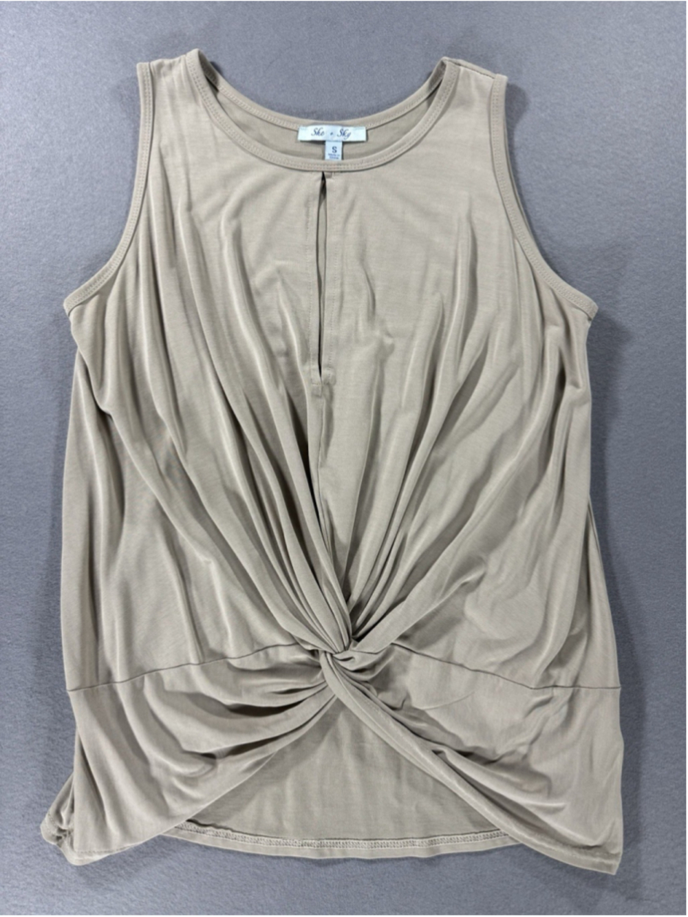 She + Sky Beige Twist Front Tank Top Size Small